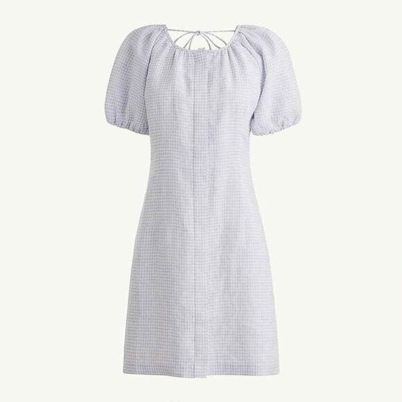 J. Crew White Peri Shadow V-Back Linen Shirtdress In Gingham - Picture 3 of 8